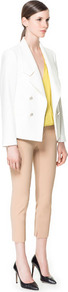 Cotton Blazer - pattern: plain; style: single breasted blazer; collar: standard lapel/rever collar; predominant colour: white; occasions: casual, evening, work, occasion; length: standard; fit: tailored/fitted; fibres: cotton - 100%; waist detail: fitted waist; sleeve length: long sleeve; sleeve style: standard; texture group: cotton feel fabrics; collar break: medium; pattern type: fabric; pattern size: standard