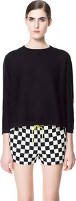 Square Cut Open Back Sweater - pattern: plain; back detail: cowl/draping/scoop at back; style: standard; predominant colour: black; occasions: casual, evening, work; length: standard; fibres: acrylic - 100%; fit: loose; neckline: crew; sleeve length: 3/4 length; sleeve style: standard; texture group: knits/crochet; pattern type: knitted - fine stitch