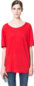 Sweater With Elbow Length Sleeves - neckline: scoop neck; sleeve style: dolman/batwing; pattern: plain; length: below the bottom; style: standard; predominant colour: true red; occasions: casual; fibres: linen - 100%; fit: loose; sleeve length: half sleeve; texture group: knits/crochet; pattern type: knitted - fine stitch