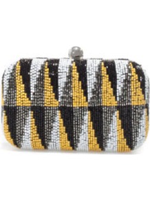 Geometric Beaded Evening Bag - predominant colour: black; occasions: evening, occasion; type of pattern: standard; style: clutch; length: hand carry; size: small; material: fabric; embellishment: beading; trends: statement prints, metallics, modern geometrics; finish: plain; pattern: patterned/print