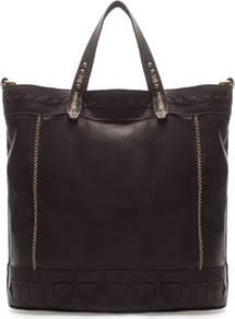 Ethnic Shopper - predominant colour: black; occasions: casual, work; type of pattern: light; style: tote; length: handle; size: oversized; material: leather; embellishment: studs; pattern: plain; finish: plain