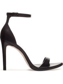 Leather Sandal - predominant colour: black; occasions: evening, occasion; material: leather; heel height: high; embellishment: buckles; ankle detail: ankle strap; heel: stiletto; toe: open toe/peeptoe; style: standard; finish: plain; pattern: plain