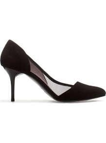 Mid Heel Court Shoes - predominant colour: black; occasions: evening, work, occasion; material: suede; heel height: high; heel: stiletto; toe: pointed toe; style: courts; finish: plain; pattern: plain