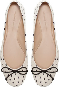 Polka Dot Ballerina Shoes - predominant colour: ivory; occasions: casual, evening, work; material: leather; heel height: flat; toe: round toe; style: ballerinas / pumps; finish: plain; pattern: polka dot; embellishment: bow