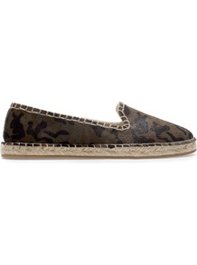 Leather Espadrille - predominant colour: dark green; occasions: casual, holiday; material: leather; heel height: flat; toe: round toe; style: ballerinas / pumps; finish: plain; pattern: patterned/print