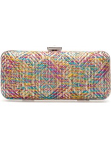 Raffia Box Clutch - occasions: evening, occasion; predominant colour: multicoloured; type of pattern: heavy; style: clutch; length: hand carry; size: small; material: macrame/raffia/straw; finish: plain; pattern: patterned/print