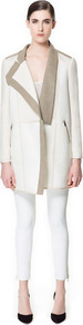 Combination Fabric Coat - pattern: plain; collar: wide lapels; style: single breasted; length: mid thigh; predominant colour: ivory; occasions: casual, evening, work; fit: straight cut (boxy); fibres: cotton - 100%; sleeve length: long sleeve; sleeve style: standard; collar break: medium; pattern type: fabric; pattern size: standard; texture group: woven light midweight