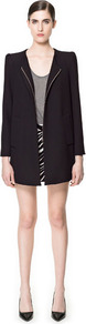 Coat With Box Sleeve - pattern: plain; shoulder detail: shoulder pads; hip detail: side pockets at hip; collar: round collar/collarless; style: single breasted; length: mid thigh; predominant colour: black; occasions: casual, evening, work, occasion; fit: straight cut (boxy); fibres: polyester/polyamide - mix; sleeve length: long sleeve; sleeve style: standard; collar break: high; pattern type: fabric; texture group: woven bulky/heavy