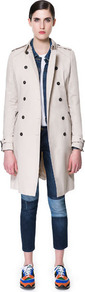 Double Breasted Raincoat - pattern: plain; style: trench coat; collar: standard lapel/rever collar; length: mid thigh; predominant colour: stone; occasions: casual, work; fit: tailored/fitted; fibres: polyester/polyamide - 100%; waist detail: belted waist/tie at waist/drawstring; shoulder detail: discreet epaulette; back detail: back vent/flap at back; sleeve length: long sleeve; sleeve style: standard; texture group: cotton feel fabrics; collar break: medium; pattern type: fabric