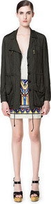 Slouchy Parka - pattern: plain; length: below the bottom; fit: loose; style: parka; collar: standard lapel/rever collar; predominant colour: dark green; occasions: casual; fibres: polyester/polyamide - 100%; waist detail: belted waist/tie at waist/drawstring; sleeve length: long sleeve; sleeve style: standard; collar break: medium; pattern type: fabric; texture group: other - light to midweight