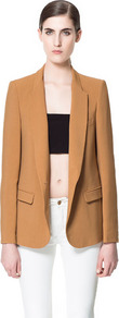 Blazer With Rounded Lapel - pattern: plain; style: single breasted blazer; length: below the bottom; collar: standard lapel/rever collar; predominant colour: tan; occasions: casual, work; fit: tailored/fitted; fibres: polyester/polyamide - 100%; sleeve length: long sleeve; sleeve style: standard; texture group: cotton feel fabrics; collar break: low/open; pattern type: fabric