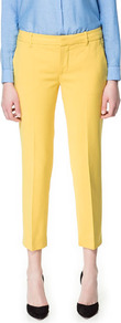 Straight Cut Trousers - pattern: plain; pocket detail: small back pockets, pockets at the sides; waist: mid/regular rise; predominant colour: yellow; occasions: casual, work, occasion, holiday; length: ankle length; fibres: cotton - mix; waist detail: narrow waistband; texture group: cotton feel fabrics; fit: straight leg; pattern type: fabric; style: standard