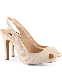 Suede Slingbacks - predominant colour: stone; occasions: evening, work, occasion; material: suede; heel height: high; ankle detail: ankle strap; heel: stiletto; toe: open toe/peeptoe; style: slingbacks; finish: plain; pattern: animal print