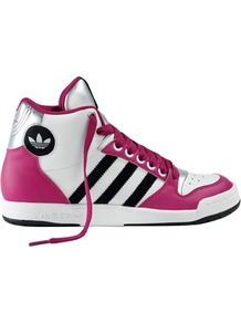 Midiru Mid Trainers - predominant colour: hot pink; occasions: casual; material: leather; heel height: flat; ankle detail: ankle tie; toe: round toe; style: trainers; trends: sporty redux; finish: metallic; pattern: striped; embellishment: applique