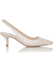 Nina Open Court, Off White - predominant colour: ivory; occasions: evening, occasion; material: leather; heel height: mid; heel: kitten; toe: pointed toe; style: slingbacks; finish: patent; pattern: plain