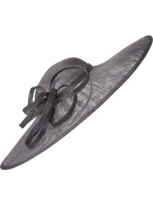 Mary Ribbon Hat, Charcoal - predominant colour: charcoal; occasions: evening, occasion; type of pattern: standard; style: wide brimmed; size: large; material: sinamay; embellishment: bow; pattern: plain