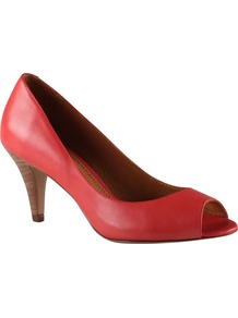 Karise Peep Toe Court Shoes, Red - predominant colour: true red; occasions: evening, work, occasion; material: leather; heel height: high; heel: stiletto; toe: open toe/peeptoe; style: courts; finish: plain; pattern: plain