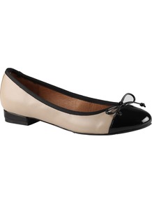 Wickwire Pump Shoes, Bone - predominant colour: ivory; occasions: casual, work; material: leather; heel height: flat; toe: round toe; style: ballerinas / pumps; finish: plain; pattern: two-tone; embellishment: bow