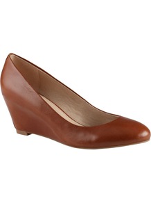 Mireldee Wedge Court Shoes, Cognac - predominant colour: tan; occasions: casual, evening, work; material: faux leather; heel height: mid; heel: wedge; toe: round toe; style: courts; finish: plain; pattern: plain