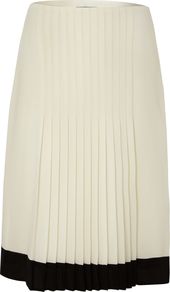 Women's Mid Rise Pleated Skirt, Ivory - fit: tailored/fitted; style: pleated; waist: mid/regular rise; predominant colour: ivory; occasions: work; length: just above the knee; fibres: polyester/polyamide - 100%; texture group: crepes; pattern type: fabric; pattern size: standard; pattern: colourblock