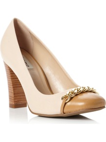 Agenda Square Toe Block Heel Court Shoes, Blonde - predominant colour: nude; occasions: work; material: leather; heel height: high; heel: block; toe: round toe; style: courts; finish: plain; pattern: plain; embellishment: chain/metal