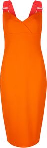 Women's Saphie Jersey Midi Dress, Orange - style: empire line; length: below the knee; sleeve style: standard vest straps/shoulder straps; fit: empire; pattern: plain; neckline: sweetheart; predominant colour: bright orange; occasions: evening; fibres: viscose/rayon - stretch; back detail: crossover; sleeve length: sleeveless; pattern type: fabric; texture group: jersey - stretchy/drapey