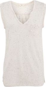 Oatmeal Notch Neck Tank Top - neckline: v-neck; sleeve style: sleeveless; length: below the bottom; bust detail: ruching/gathering/draping/layers/pintuck pleats at bust; secondary colour: nude; predominant colour: stone; occasions: casual, holiday; style: top; fibres: cotton - 100%; fit: body skimming; hip detail: slits at hip; shoulder detail: flat/draping pleats/ruching/gathering at shoulder; sleeve length: sleeveless; texture group: cotton feel fabrics; pattern type: fabric; pattern size: small & light; pattern: patterned/print
