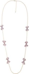 Gold Enamel Bow Drop Necklace - predominant colour: nude; secondary colour: gold; occasions: casual, evening, work, occasion; style: standard; length: long; size: small/fine; material: chain/metal; finish: plain; embellishment: bow