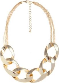 Gold Chunky Chain Collar Necklace - predominant colour: gold; occasions: evening, work, occasion, holiday; style: bib; length: short; size: large/oversized; material: chain/metal; trends: metallics; finish: metallic; embellishment: chain/metal