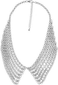Silver Mesh Chain Collar Necklace - predominant colour: silver; occasions: casual, evening, occasion; style: choker/collar; length: short; size: large/oversized; material: chain/metal; finish: metallic; embellishment: chain/metal
