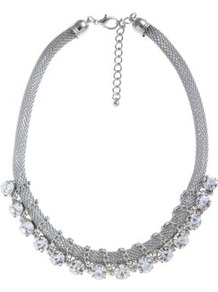 Silver Chain Stone Wrap Necklace - predominant colour: silver; occasions: casual, evening, occasion; style: choker/collar; length: short; size: standard; material: chain/metal; finish: metallic; embellishment: crystals
