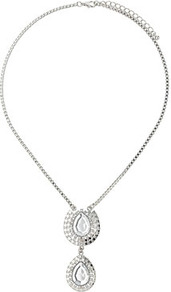 Tear Drop Box Chain Necklace - predominant colour: silver; occasions: evening, work, occasion; style: pendant; length: short; size: standard; material: chain/metal; finish: metallic; embellishment: crystals