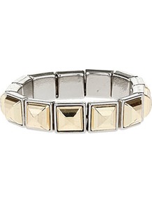 Mix Metal Pyramid Bracelet - secondary colour: silver; predominant colour: gold; occasions: casual, evening, work, holiday; style: bangle; size: standard; material: chain/metal; finish: metallic; embellishment: studs