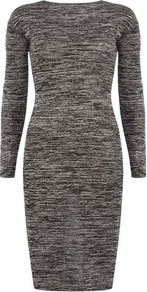 Grey Cross Back Bodycon Dress - fit: tight; pattern: plain; style: bodycon; back detail: low cut/open back; predominant colour: mid grey; occasions: casual, evening, work; length: just above the knee; fibres: cotton - stretch; neckline: crew; sleeve length: long sleeve; sleeve style: standard; pattern type: knitted - fine stitch; texture group: jersey - stretchy/drapey