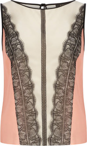 Luxe Neon And Lace Top - sleeve style: sleeveless; bust detail: added detail/embellishment at bust; predominant colour: pink; secondary colour: black; occasions: evening, occasion; length: standard; style: top; fibres: polyester/polyamide - 100%; fit: straight cut; neckline: crew; back detail: keyhole/peephole detail at back; sleeve length: sleeveless; texture group: crepes; pattern type: fabric; pattern size: standard; pattern: colourblock; embellishment: lace