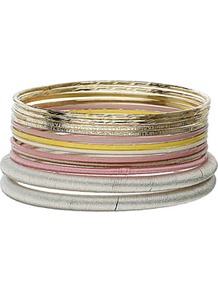 Pastel Pink Metal Bangle Pack - secondary colour: silver; predominant colour: gold; occasions: casual, evening, work, holiday; style: bangle; size: standard; material: chain/metal; trends: metallics; finish: metallic