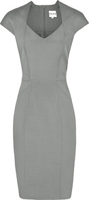 Clarinet Dart Detail Dress - style: shift; neckline: low v-neck; sleeve style: capped; fit: tailored/fitted; pattern: plain; waist detail: fitted waist; predominant colour: light grey; occasions: evening, work; length: on the knee; fibres: viscose/rayon - stretch; sleeve length: short sleeve; texture group: cotton feel fabrics; trends: glamorous day shifts; pattern type: fabric