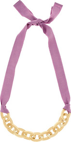 Elodie Chunky Chain Necklace - predominant colour: lilac; secondary colour: gold; occasions: evening, work, occasion, holiday; style: standard; length: short; size: standard; material: chain/metal; finish: metallic; embellishment: ribbon