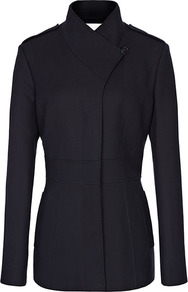 Pearla Nipped Waist Panelled Coat - pattern: plain; length: below the bottom; style: single breasted; collar: high neck; predominant colour: navy; occasions: casual, work; fit: tailored/fitted; fibres: cotton - 100%; shoulder detail: discreet epaulette; sleeve length: long sleeve; sleeve style: standard; collar break: high; pattern type: fabric; texture group: woven bulky/heavy
