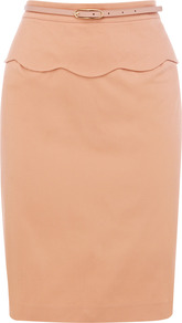 Scallop Peplum Pencil Skirt - pattern: plain; style: pencil; fit: tailored/fitted; waist detail: belted waist/tie at waist/drawstring; waist: mid/regular rise; predominant colour: nude; occasions: evening, work; length: just above the knee; fibres: cotton - stretch; texture group: cotton feel fabrics; pattern type: fabric