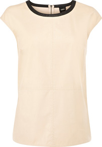 Colourblock Faux Leather T Shirt - sleeve style: capped; pattern: plain; style: t-shirt; predominant colour: white; secondary colour: black; occasions: casual, evening, work, holiday; length: standard; fibres: polyester/polyamide - 100%; fit: body skimming; neckline: crew; sleeve length: short sleeve; pattern type: fabric; texture group: jersey - stretchy/drapey