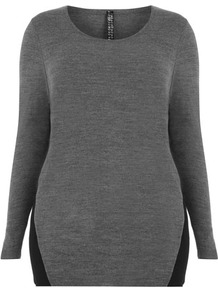 Grey Woven Back Jumper - pattern: plain; style: standard; hip detail: fitted at hip; predominant colour: charcoal; occasions: casual, work; length: standard; fibres: acrylic - 100%; fit: slim fit; neckline: crew; waist detail: fitted waist; sleeve length: long sleeve; sleeve style: standard; texture group: knits/crochet; pattern type: knitted - fine stitch; pattern size: small & light