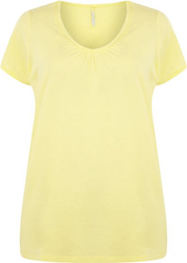 Yellow V Neck T Shirt - neckline: v-neck; pattern: plain; length: below the bottom; style: t-shirt; predominant colour: primrose yellow; occasions: casual; fibres: cotton - 100%; fit: body skimming; sleeve length: short sleeve; sleeve style: standard; pattern type: fabric; texture group: jersey - stretchy/drapey