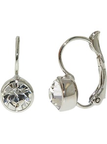 Rhodium Plated Swarovski Crystal Leverback Earrings, Silver - predominant colour: silver; occasions: evening, work, occasion, holiday; style: drop; length: short; size: small; material: chain/metal; fastening: pierced; trends: metallics; finish: metallic; embellishment: crystals