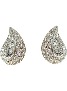 Rhodium Plated Swarovski Crystal Teardrop Earrings, Silver - predominant colour: silver; occasions: evening, occasion; style: stud; length: short; size: small/fine; material: chain/metal; fastening: pierced; trends: metallics; finish: metallic; embellishment: crystals