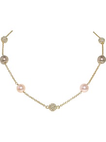 Gold Plated Pearl And Swarovski Pave Ball Necklace - predominant colour: gold; secondary colour: gold; occasions: evening, work, occasion, holiday; style: standard; length: short; size: small; material: chain/metal; trends: metallics; finish: metallic; embellishment: pearls