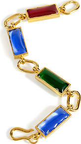 Gold Plated Retro Bracelet With Colored Glass Stones - occasions: evening, occasion; predominant colour: multicoloured; style: chain; size: standard; material: chain/metal; embellishment: crystals