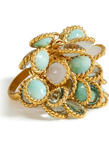 Gold Plated Ring With Pastel Colored Glass Stones - predominant colour: gold; occasions: evening, occasion; style: cocktail; size: large/oversized; material: chain/metal; embellishment: jewels