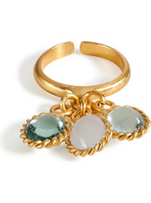 Gold Plated Ring With Three Pastel Colored Glass Stones - secondary colour: pistachio; predominant colour: gold; occasions: evening, work, occasion, holiday; style: cocktail; size: large/oversized; material: chain/metal; trends: metallics; finish: metallic; embellishment: jewels