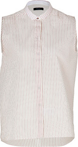 Pink/Multi Cotton Silk Sleeveless Shirt - neckline: shirt collar/peter pan/zip with opening; pattern: vertical stripes; sleeve style: sleeveless; style: shirt; predominant colour: white; secondary colour: pink; occasions: casual; length: standard; fibres: cotton - mix; fit: straight cut; sleeve length: sleeveless; texture group: cotton feel fabrics; pattern type: fabric; pattern size: standard